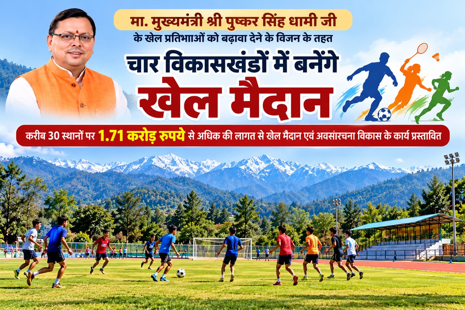 चम्पावत के चारों विकासखंडों में बनेंगे खेल मैदान, करीब 30 स्थानों पर 1.71 करोड़ रुपये से अधिक के खेल अवस्थापना कार्य प्रस्तावित, ग्रामीण युवाओं को गांव के नजदीक मिलेंगी खेल सुविधाएं।